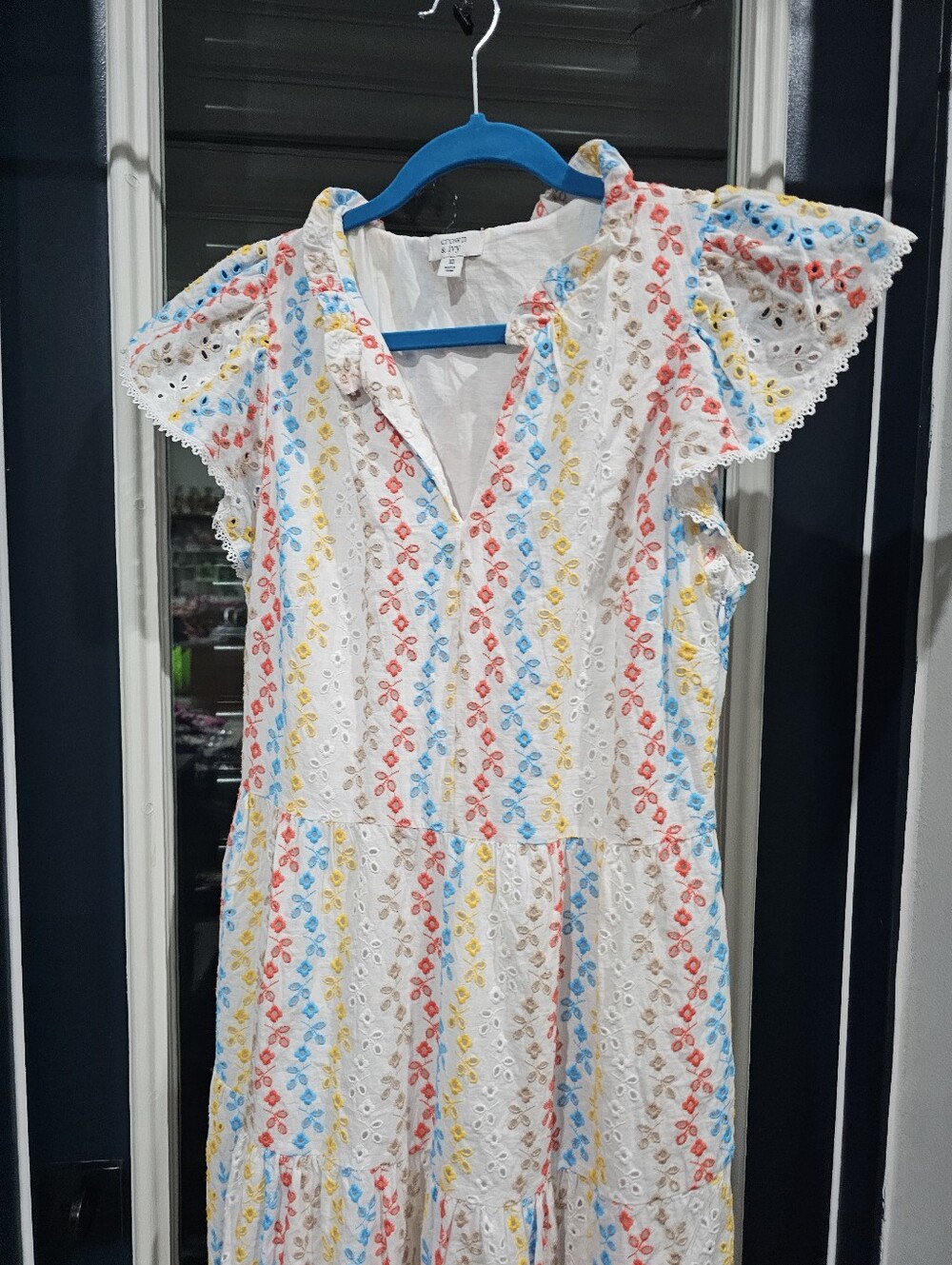 Crown & Ivy Embroidered Cap Sleeve Eyelet Maxi Dress Sz 10 - 100% Cotton - Picture 5 of 14